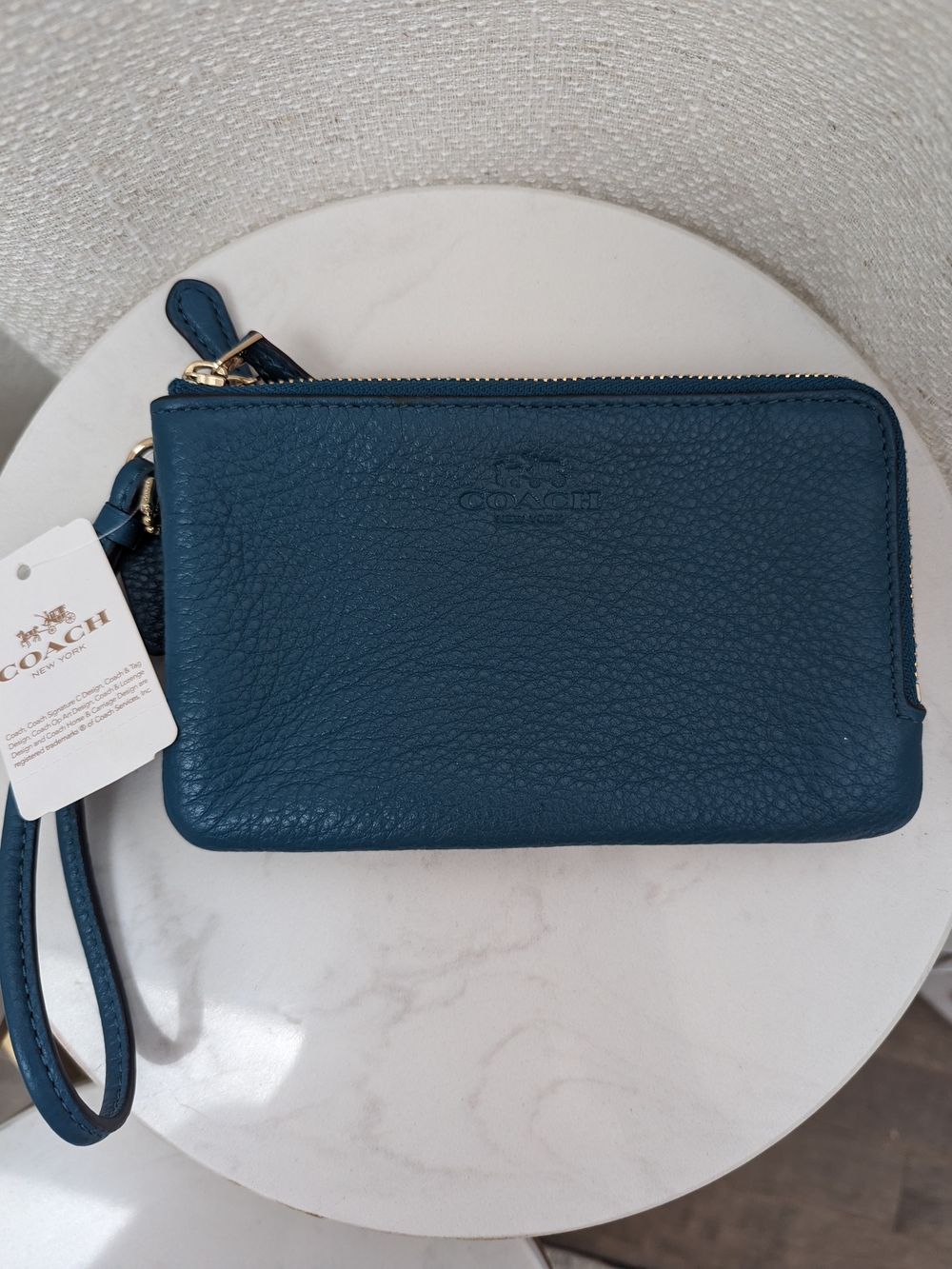 NWT COACH Pebbled Leather Double Zip Wristlet - Deep Teal